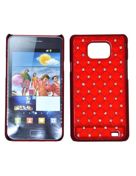 CUSTODIA RIGIDA GOMMATA CON BRILLANTINI per SAMSUNG I9100 GALAXY S II, I9105 GALAXY S II PLUS COLORE ROSSO