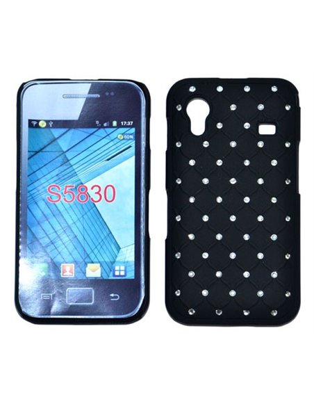 CUSTODIA RIGIDA GOMMATA CON BRILLANTINI per SAMSUNG S5830 Galaxy Ace COLORE NERO