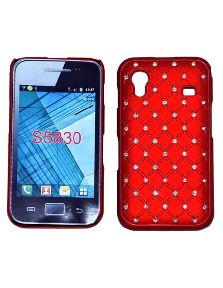 CUSTODIA RIGIDA GOMMATA CON BRILLANTINI per SAMSUNG S5830 Galaxy Ace COLORE ROSSO