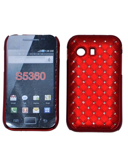 CUSTODIA RIGIDA GOMMATA CON BRILLANTINI per SAMSUNG S5360 GALAXY Y, S5369 GALAXY Y COLORE ROSSO