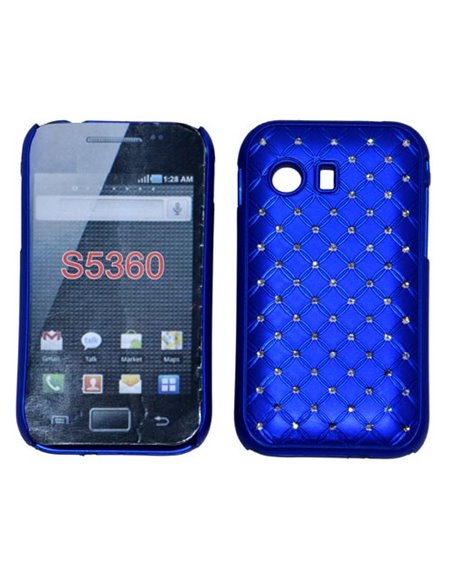 CUSTODIA RIGIDA GOMMATA CON BRILLANTINI per SAMSUNG S5360 GALAXY Y, S5369 GALAXY Y COLORE BLU