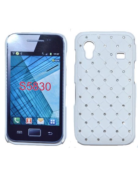 CUSTODIA RIGIDA GOMMATA CON BRILLANTINI per SAMSUNG S5830 Galaxy Ace COLORE BIANCO