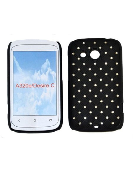 CUSTODIA RIGIDA GOMMATA CON BRILLANTINI per HTC DESIRE C COLORE NERO