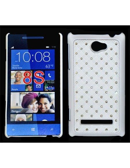 CUSTODIA RIGIDA GOMMATA CON BRILLANTINI per HTC 8S A620E COLORE BIANCO