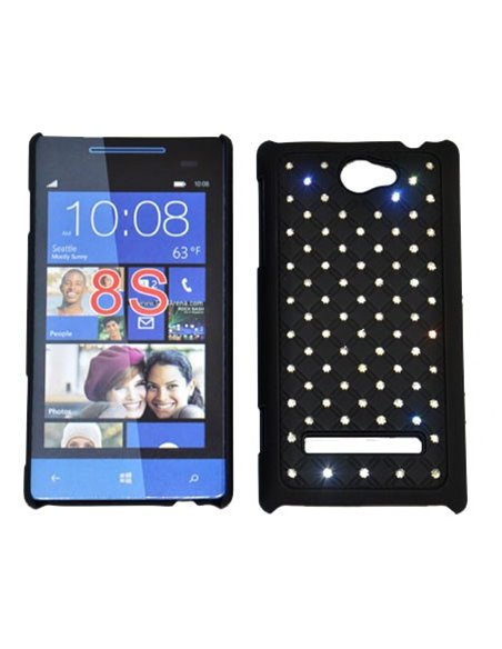 CUSTODIA RIGIDA GOMMATA CON BRILLANTINI per HTC 8S A620E COLORE NERO