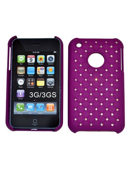 CUSTODIA RIGIDA GOMMATA CON BRILLANTINI per IPHONE 3G, 3GS COLORE VIOLA