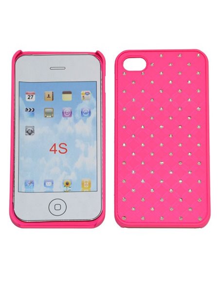 CUSTODIA per APPLE IPHONE 4, IPHONE 4S - BACK RIGIDA GOMMATA CON BRILLANTINI COLORE ROSA