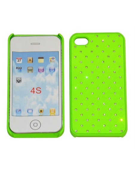 CUSTODIA per APPLE IPHONE 4, IPHONE 4S - BACK RIGIDA GOMMATA CON BRILLANTINI COLORE VERDE