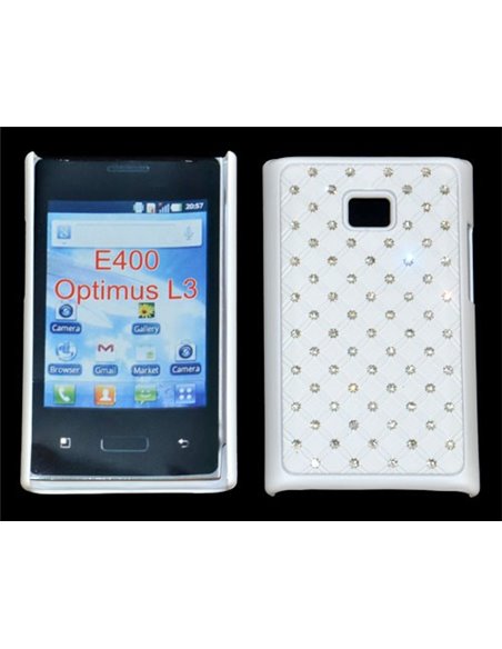 CUSTODIA RIGIDA GOMMATA CON BRILLANTINI per LG E400 Optimus L3 COLORE BIANCO