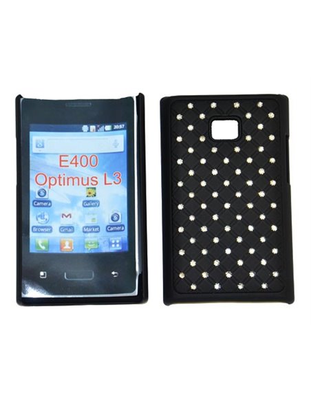 CUSTODIA RIGIDA GOMMATA CON BRILLANTINI per LG E400 Optimus L3 COLORE NERO