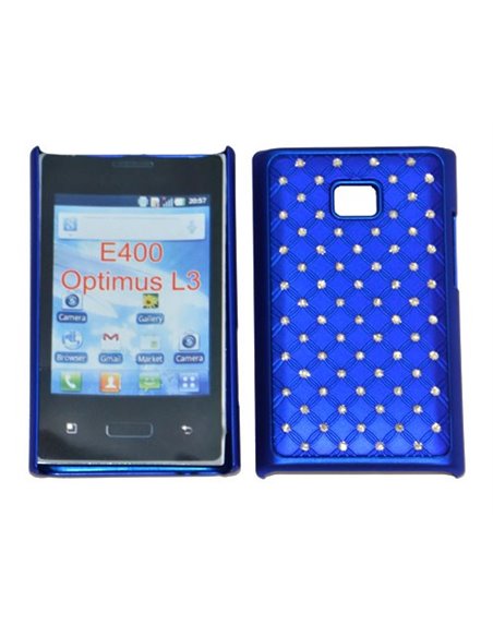 CUSTODIA RIGIDA GOMMATA CON BRILLANTINI per LG E400 Optimus L3 COLORE BLU