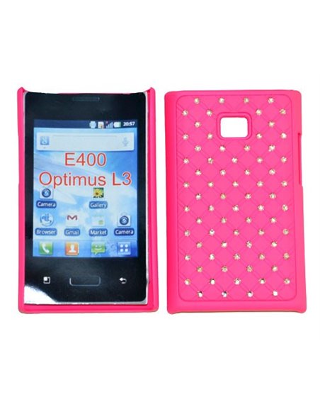 CUSTODIA RIGIDA GOMMATA CON BRILLANTINI per LG E400 Optimus L3 COLORE ROSA