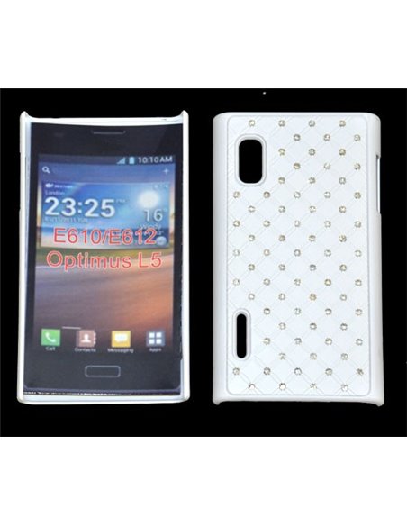 CUSTODIA RIGIDA GOMMATA CON BRILLANTINI per LG E610 Optimus L5 E612 COLORE BIANCO