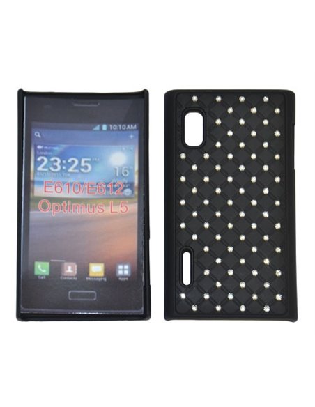 CUSTODIA RIGIDA GOMMATA CON BRILLANTINI per LG E610 Optimus L5 E612 COLORE NERO