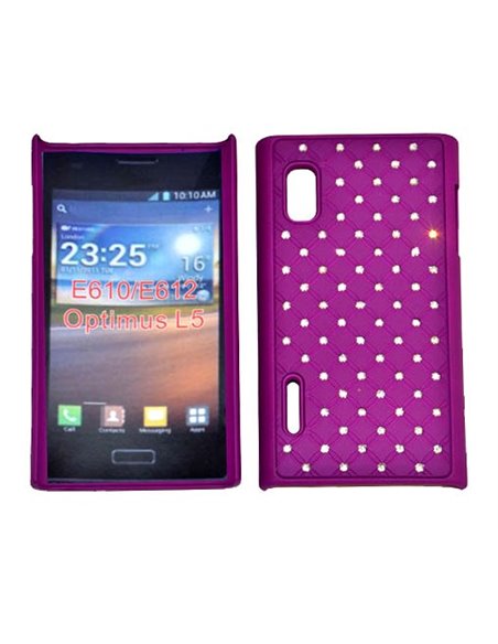 CUSTODIA RIGIDA GOMMATA CON BRILLANTINI per LG E610 Optimus L5 E612 COLORE VIOLA