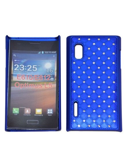 CUSTODIA RIGIDA GOMMATA CON BRILLANTINI per LG E610 Optimus L5 E612 COLORE BLU