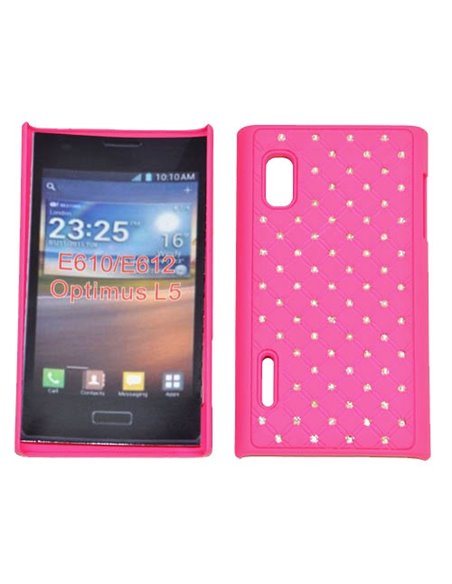 CUSTODIA RIGIDA GOMMATA CON BRILLANTINI per LG E610 Optimus L5 E612 COLORE ROSA