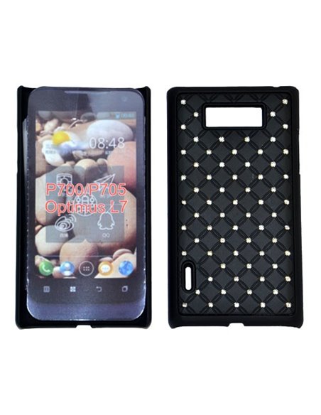 CUSTODIA RIGIDA GOMMATA CON BRILLANTINI per LG P700 Optimus L7, P705 COLORE NERO