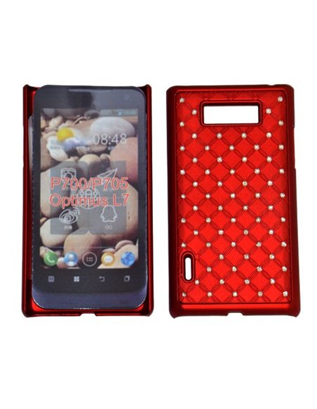 CUSTODIA RIGIDA GOMMATA CON BRILLANTINI per LG P700 Optimus L7, P705 COLORE ROSSO