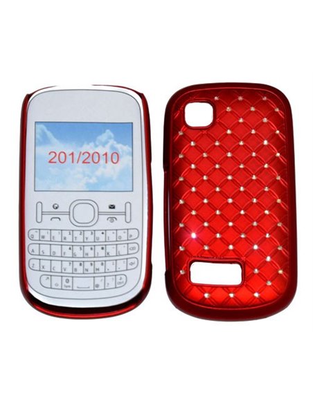 CUSTODIA RIGIDA GOMMATA CON BRILLANTINI per NOKIA ASHA 200, ASHA 201 COLORE ROSSO