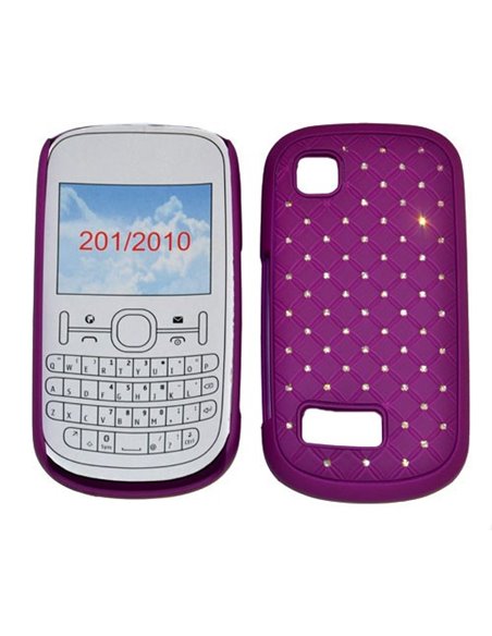 CUSTODIA RIGIDA GOMMATA CON BRILLANTINI per NOKIA ASHA 200, ASHA 201 COLORE VIOLA