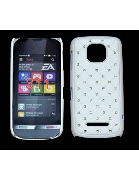 CUSTODIA RIGIDA GOMMATA CON BRILLANTINI per NOKIA ASHA 311 COLORE BIANCO