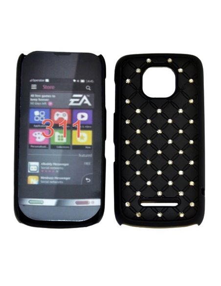 CUSTODIA RIGIDA GOMMATA CON BRILLANTINI per NOKIA ASHA 311 COLORE NERO