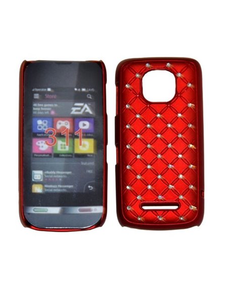 CUSTODIA RIGIDA GOMMATA CON BRILLANTINI per NOKIA ASHA 311 COLORE ROSSO