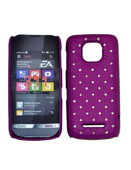 CUSTODIA RIGIDA GOMMATA CON BRILLANTINI per NOKIA ASHA 311 COLORE VIOLA