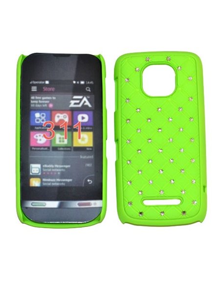 CUSTODIA RIGIDA GOMMATA CON BRILLANTINI per NOKIA ASHA 311 COLORE VERDE