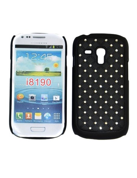 CUSTODIA RIGIDA GOMMATA CON BRILLANTINI per SAMSUNG I8190 Galaxy S3 Mini, I8200 Galaxy S3 Mini VE COLORE NERO