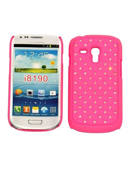 CUSTODIA RIGIDA GOMMATA CON BRILLANTINI per SAMSUNG I8190 Galaxy S3 Mini, I8200 Galaxy S3 Mini VE COLORE ROSA