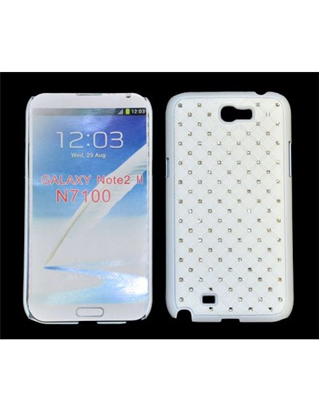 CUSTODIA RIGIDA GOMMATA CON BRILLANTINI per SAMSUNG NOTE2 N7100, N7105 COLORE BIANCO