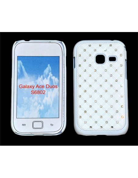 CUSTODIA RIGIDA GOMMATA CON BRILLANTINI per SAMSUNG S6802 Galaxy Ace Duos COLORE BIANCO