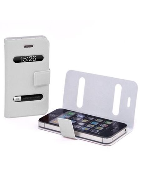 CUSTODIA BOOK ORIZZONTALE SOTTILE per APPLE IPHONE 4, 4s COLORE BIANCO