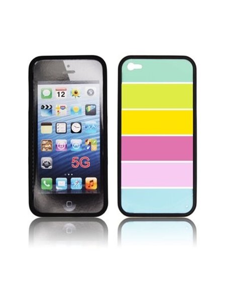 CUSTODIA per APPLE IPHONE SE, IPHONE 5S, IPHONE 5 - BACK RIGIDA FANTASIA ARCOBALENO CON CORNICE COLORE NERO