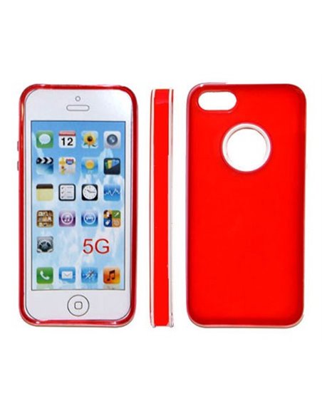 CUSTODIA GEL TPU SILICONE per APPLE IPHONE 5, 5S COLORE ROSSO CON CORNICE BIANCO-ROSSO-BIANCO