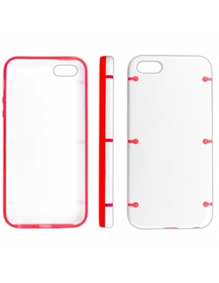 CUSTODIA per APPLE IPHONE SE, IPHONE 5S, IPHONE 5 - BACK RIGIDA COLORE BIANCO CON CORNICE ROSSA E BIANCA