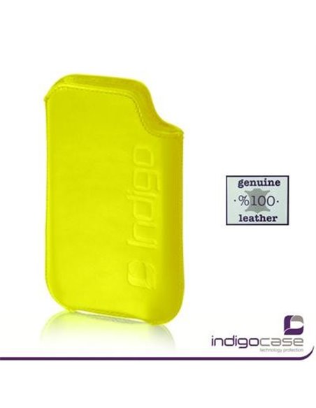 CUSTODIA IN VERA PELLE A SACCHETTO per APPLE IPHONE 4, 4S E MODELLI SIMILARI INDIGO CASE COLORE GIALLO