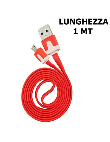 CAVO MICRO USB PIATTO - LUNGHEZZA 1 MT COLORE ROSSO