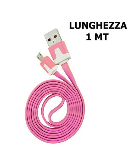 CAVO MICRO USB PIATTO - LUNGHEZZA 1 MT COLORE ROSA