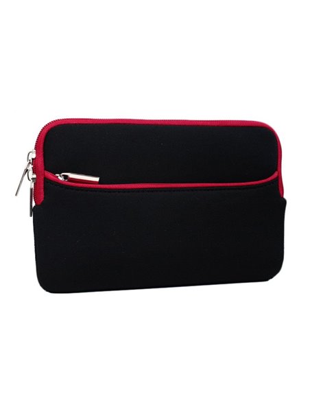 CUSTODIA UNIVERSALE IN TESSUTO IMBOTTITA per TABLET FINO A 10' POLLICI CON TASCA FRONTALE COLORE NERO CON ZIP ROSSE