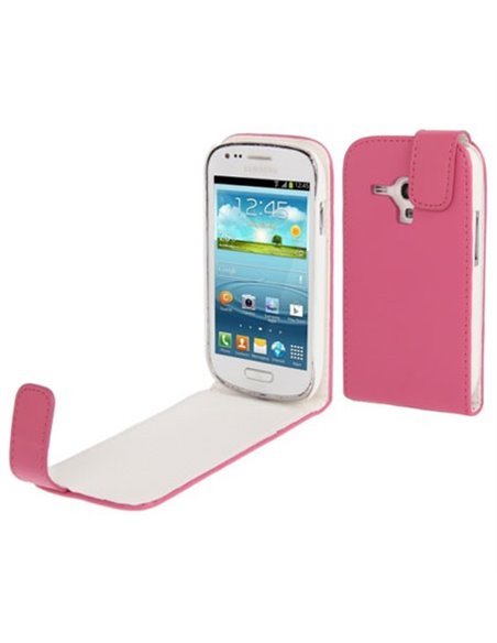 CUSTODIA FLIP VERTICALE PELLE SAMSUNG i8190 Galaxy S3 Mini, I8200 Galaxy S3 Mini VE COLORE ROSA