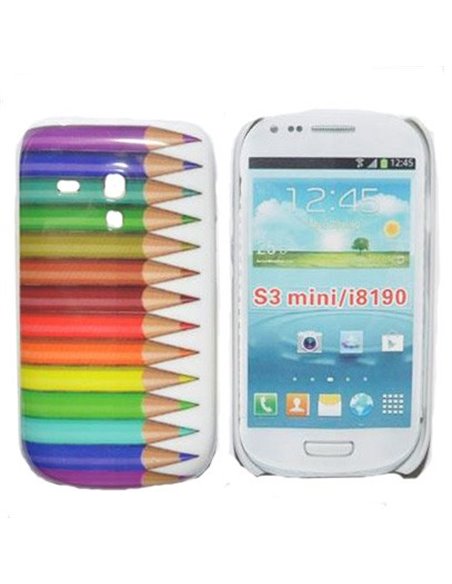 CUSTODIA RIGIDA per SAMSUNG I8190 GALAXY S3 MINI, I8200 GALAXY S3 MINI VE FANTASIA MATITE COLORATE