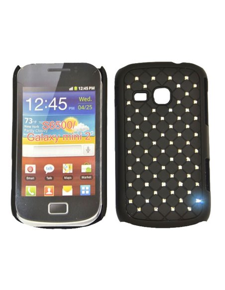 CUSTODIA RIGIDA GOMMATA CON BRILLANTINI per SAMSUNG S6500 Galaxy Mini 2 COLORE NERO