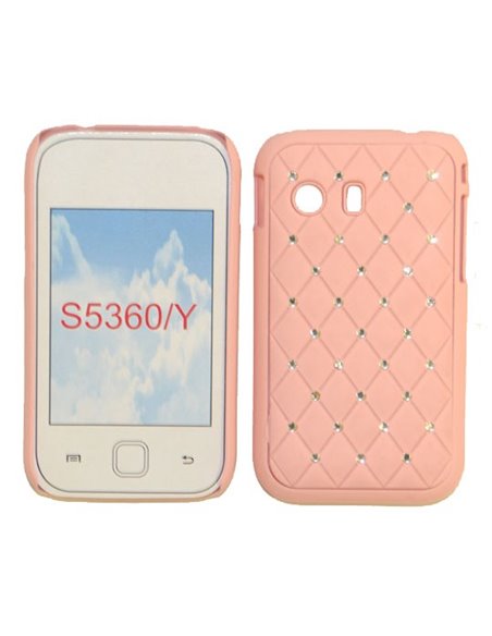 CUSTODIA RIGIDA GOMMATA CON BRILLANTINI per SAMSUNG S5360 GALAXY Y, S5369 GALAXY Y COLORE ROSA