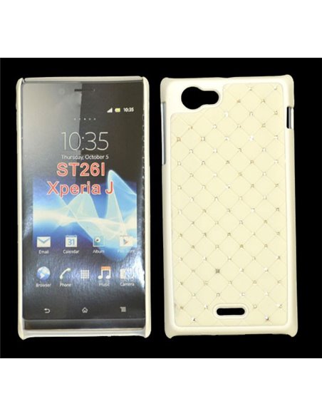 CUSTODIA RIGIDA GOMMATA CON BRILLANTINI per SONY XPERIA J ST26I COLORE BIANCO