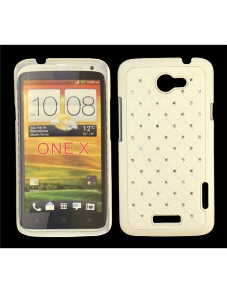 CUSTODIA RIGIDA GOMMATA CON BRILLANTINI per HTC ONE X, ONE XL, ONE X+ COLORE BIANCO