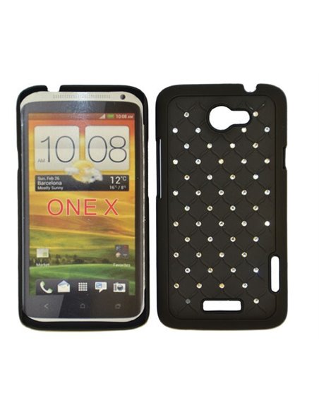 CUSTODIA RIGIDA GOMMATA CON BRILLANTINI per HTC ONE X, ONE XL, ONE X+ COLORE NERO