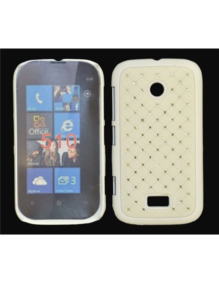 CUSTODIA RIGIDA GOMMATA CON BRILLANTINI per NOKIA LUMIA 510 COLORE BIANCO